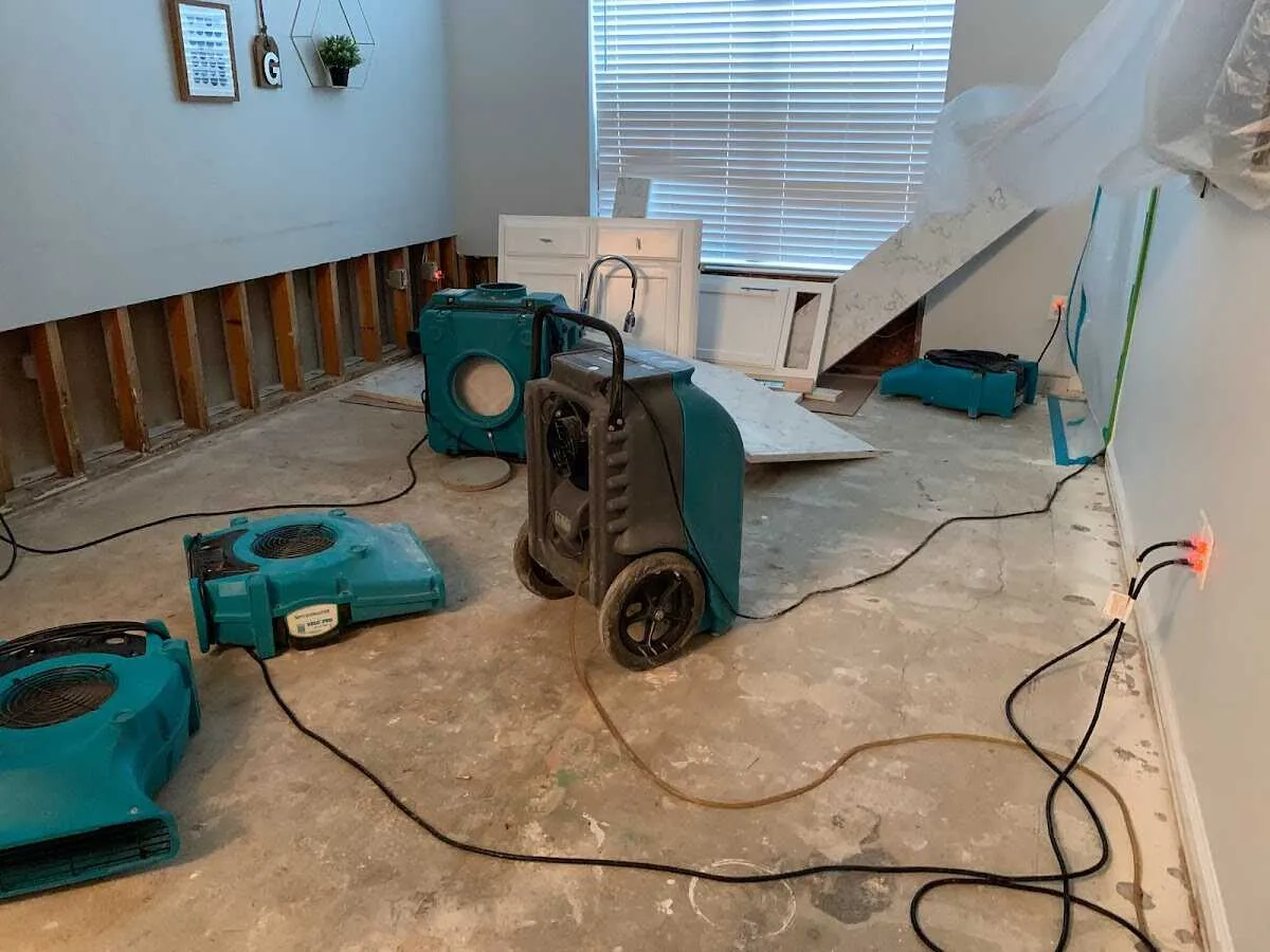 Dehumidifier in flood-cut room for Water Damage Restoration in Franklin Farm